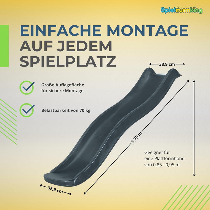 Spielturmking® Kinderrutsche Wave 1,75 m Wasserrutsche Spielturm Wellenrutsche Gartenrutsche Anbauru