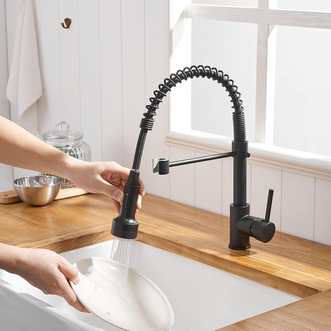 TIMACO LED Schwarz Küchenarmatur mit Spiralfeder,Wasserhahn Küchen 360°Schwenkbare Spültischarmature