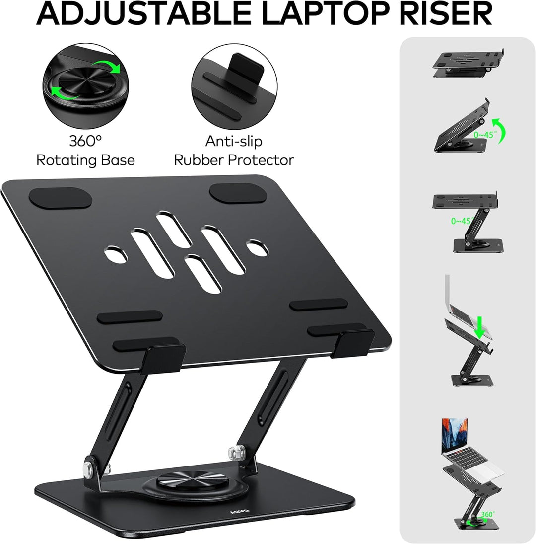 ALS03 Laptop-Ständer, verstellbarer Computerständer mit 360° drehbarer Basis, ergonomische Laptop-Er