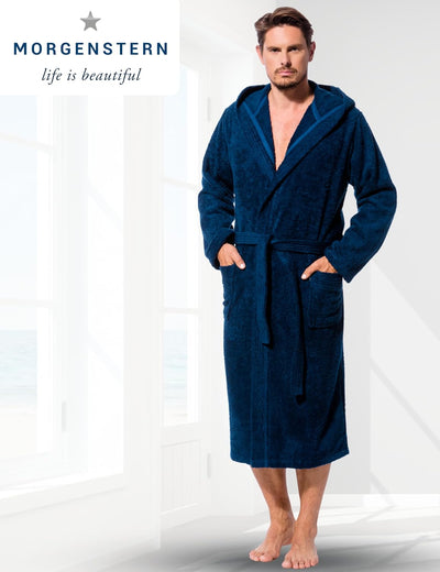 Morgenstern Bademantel Herren Kapuze Frottee 100% Baumwolle Lang Cadiz Salamanca M Marine, M Marine