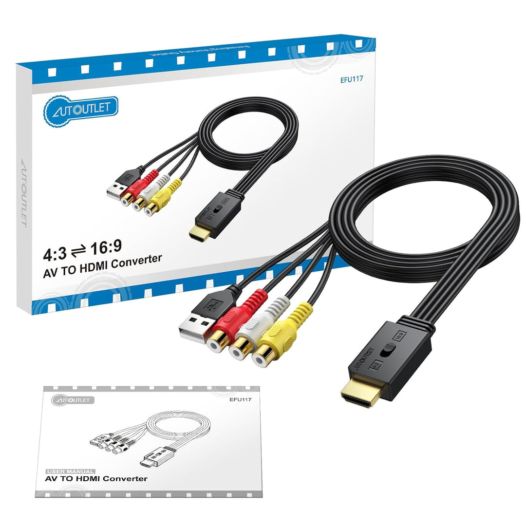 AUTOUTLET RCA auf HDMI Konverter, 1080P AV auf HDMI Adapter unterstützt 16:9/4:3 Konvertierung, PAL/