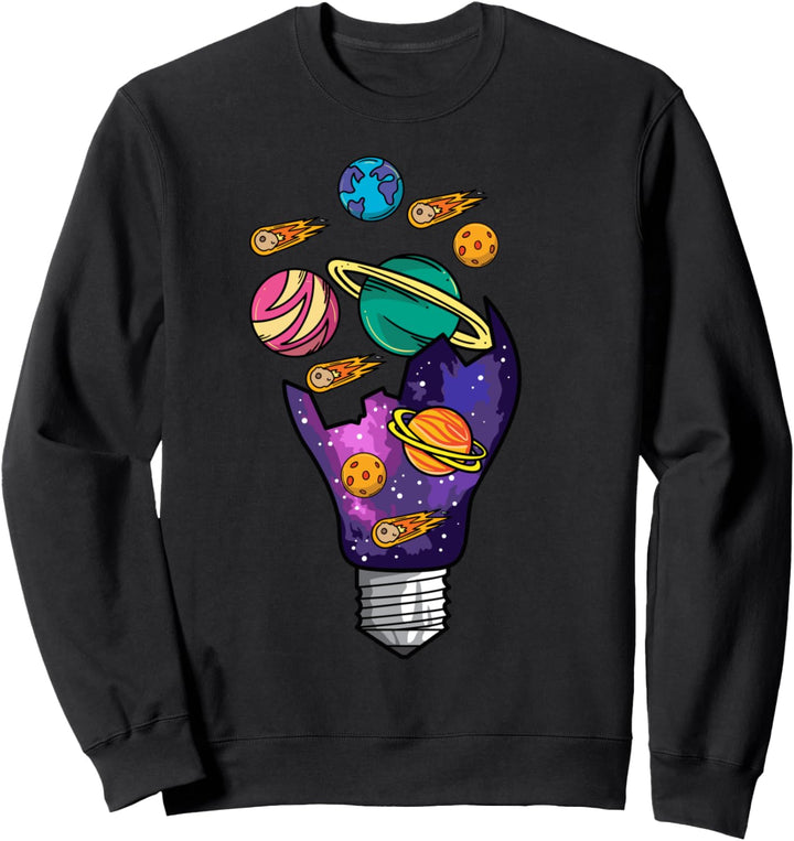 Space Day Astronomy Light Bulb Kids Planets Galaxy Comets Sweatshirt