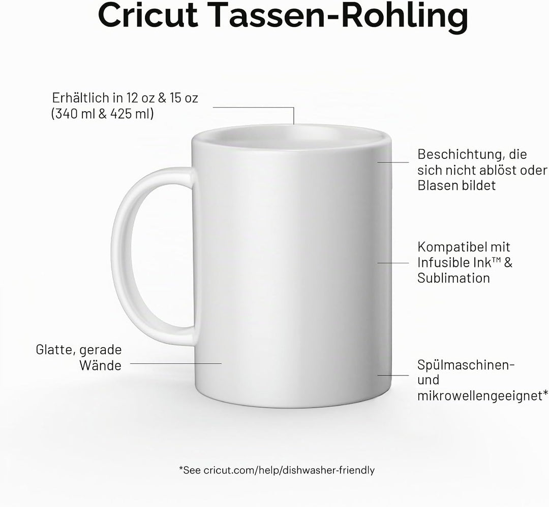 Cricut Leere Tassen, Weiss, 425 ml, 36 x Infusionble Tinte, Sublimationsbecher, zur Verwendung mit C