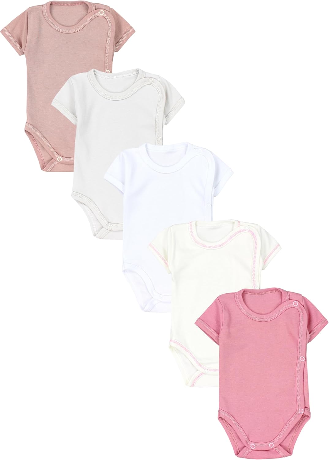TupTam Unisex Baby Kurzarm Wickelbody 5er Pack 56 Weiss Ecri Hellgrau Altrosa Rosa, 56 Weiss Ecri He