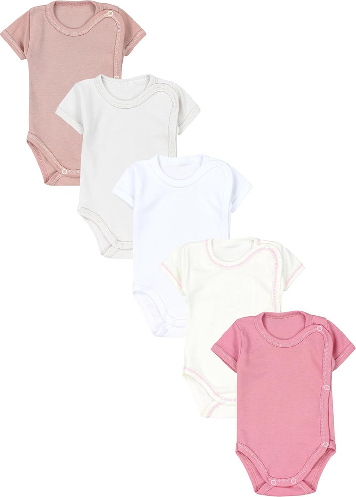 TupTam Unisex Baby Kurzarm Wickelbody 5er Pack 56 Weiss Ecri Hellgrau Altrosa Rosa, 56 Weiss Ecri He
