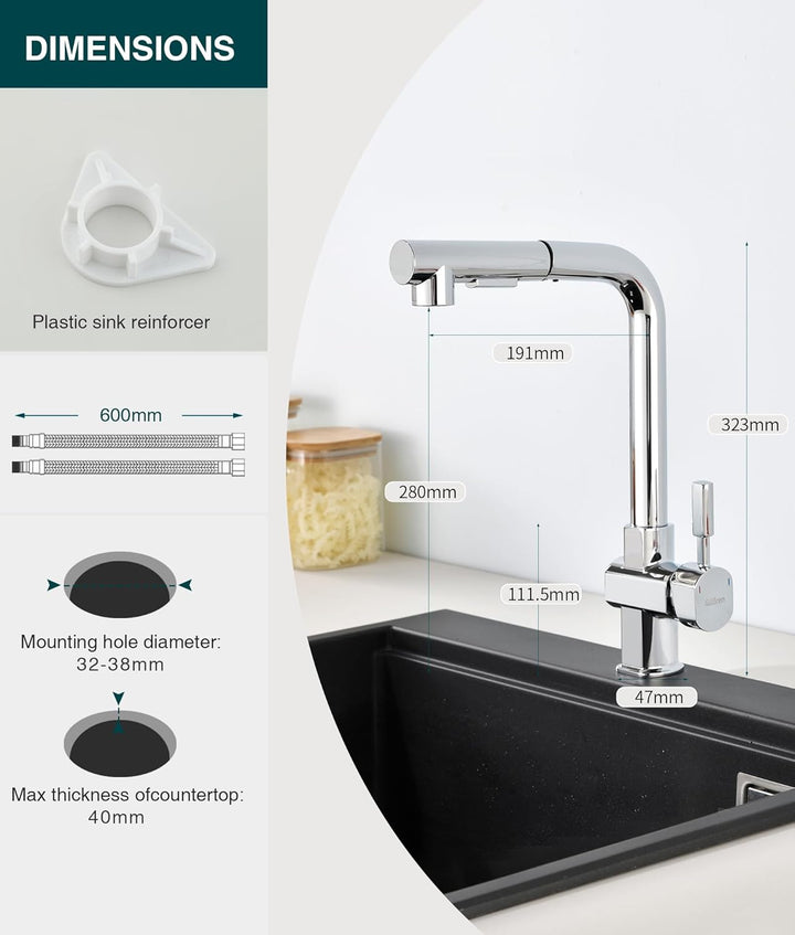 Wasserhahn Küche, Hochdruck Küchenarmatur Ausziehbar, Spültischarmatur mit Brause Zwei Wasserstrahla