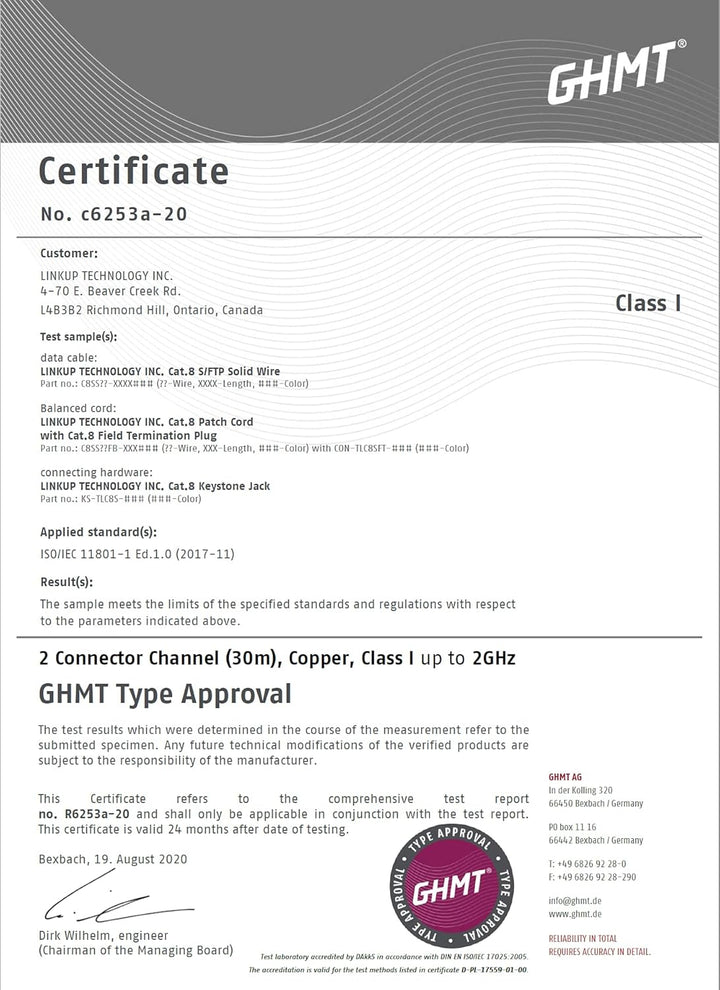 LINKUP - [GHMT & DSX8000 Zertifiziert] Cat8-Ethernet-Patchkabel S/FTP 22AWG Doppelt Geschirmtes Mass