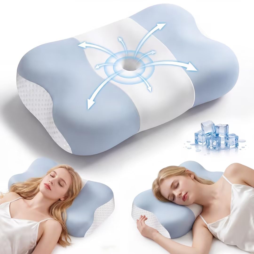 VYLEE Memory Foam Nackenkissen, Schmetterlingskissen Ergonomisches Kissen | 55.5 x 31 x (10,4 / 8,9)
