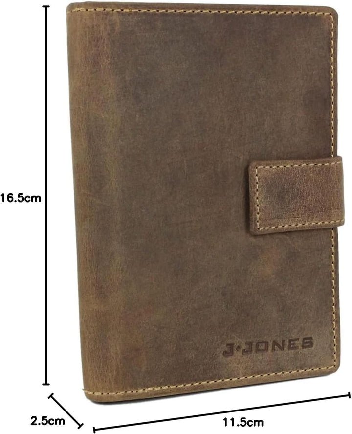 J.Jones Herren Echt-Leder Brieftasche Pass- und Ausweishülle mit RFID-Schutz (Antik-Braun) Antik Bra