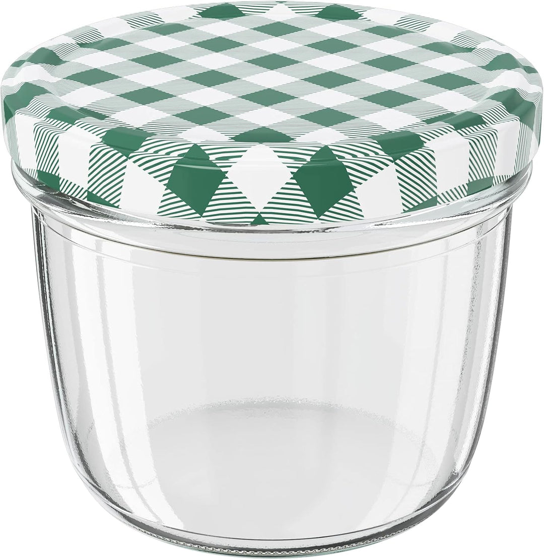 WELLGRO® Einmachgläser mit Schraubdeckel - 230 ml, 8,5 x 6,5 cm (ØxH), Glas/Metall, rot karierte Dec