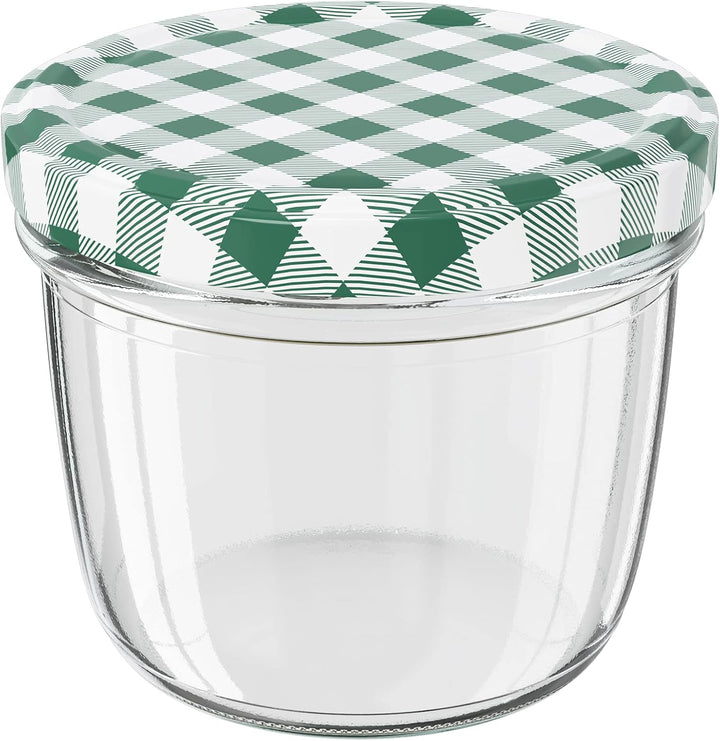 WELLGRO® Einmachgläser mit Schraubdeckel - 230 ml, 8,5 x 6,5 cm (ØxH), Glas/Metall, rot karierte Dec