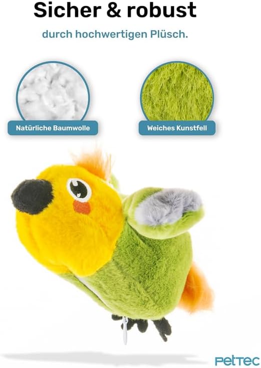PetTec - Plush Toy Papagei Katzenspielzeug interaktiv zur Selbstbeschäftigung - Plüschtier Katze bew