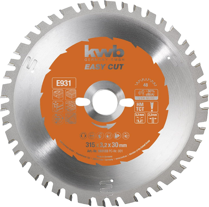 kwb Kreissägeblatt 315 x 30 mm, Made in Germany, Nagelfest, für Holz mit Metallresten, Universal Säg