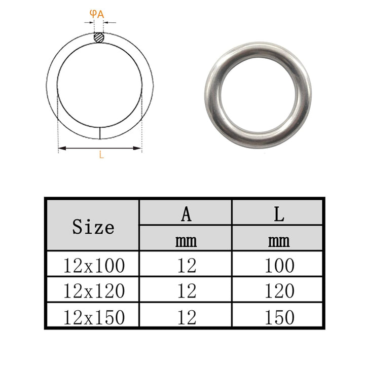 (1 Stück) M12 x 120 mm massiver nahtloser O-Ring 304 Edelstahl runder Ring glättender geschweisster