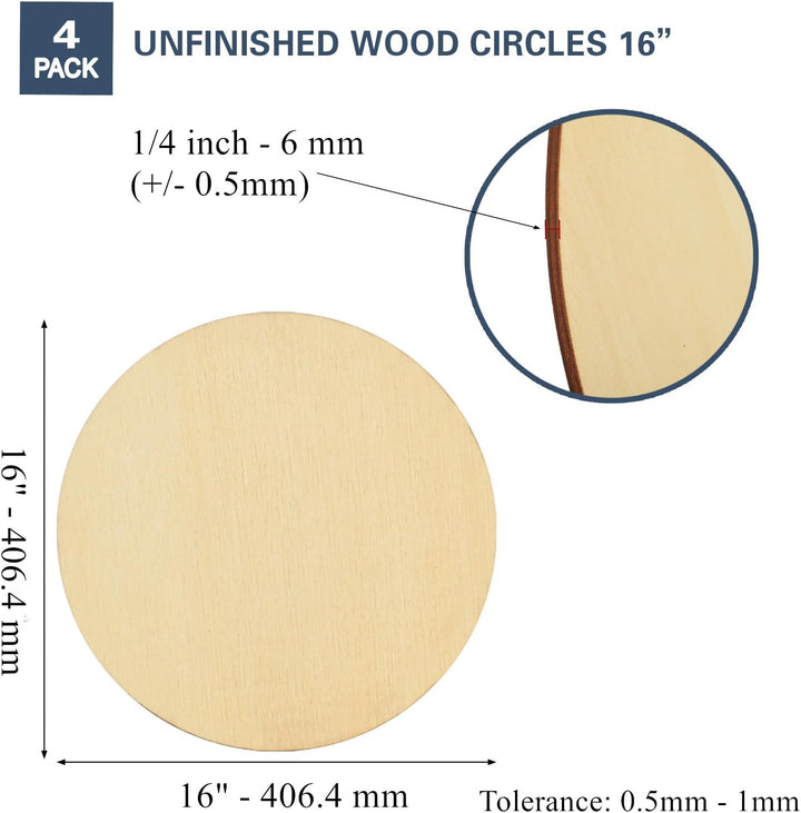 [Verdickt] Artificer Holzscheiben 40.6cm, 5mm Dicke 4 Stk Gross Holzplatte Rund Balsaholz Sperrholz