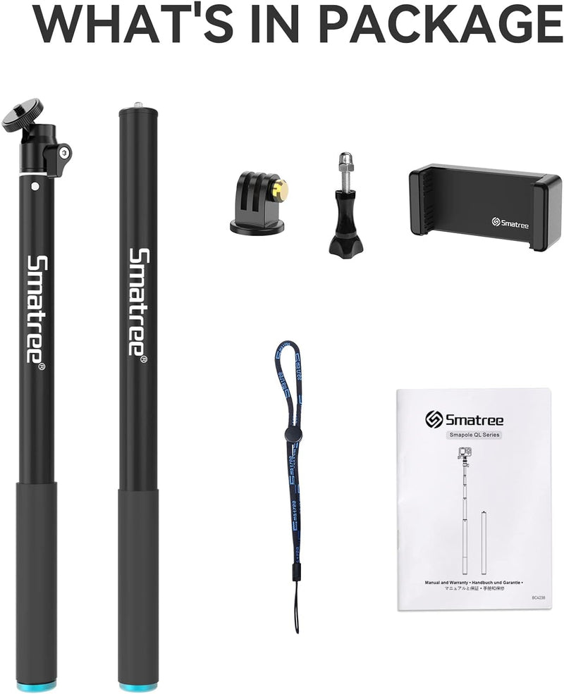 Smatree 220cm SmaPole Extendable Selfie Stick, Teleskopstange für GoPro Fusion, GoPro Hero 12/11/10/