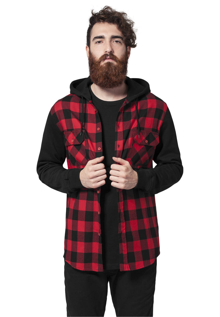 Urban Classics Hooded Checked Flanell Männer Flanellhemd schwarz/rot Basics, Streetwear S Blk/Red/Bl