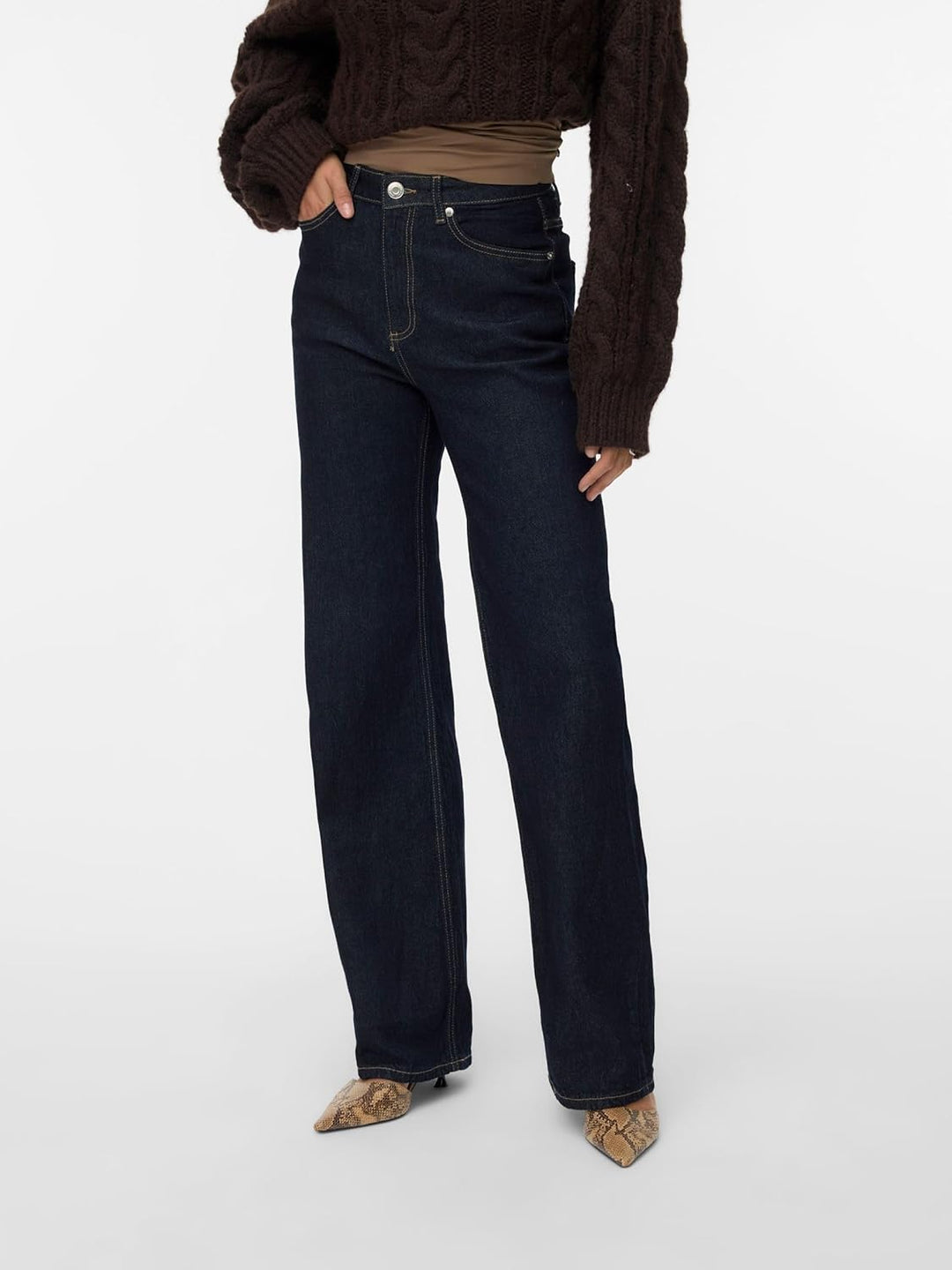Vero Moda Female Weit geschnitten VMTESSA Hohe Taille Weiter Beinschnitt Jeans 25W / 30L Dark Blue D