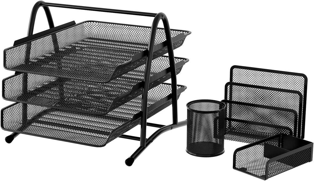 EasyPAG Metall Büro Schreibtisch Organizer 4er-Set, 3 Fächer A4 Dokumentenhalter Aktenablage Zeitsch