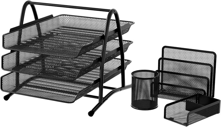 EasyPAG Metall Büro Schreibtisch Organizer 4er-Set, 3 Fächer A4 Dokumentenhalter Aktenablage Zeitsch