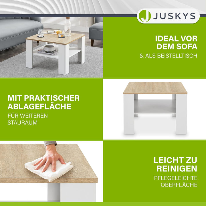 Juskys Couchtisch mit Ablage 60x60x40 cm - Holz, pflegeleicht, robust - Moderner Beistelltisch für Z