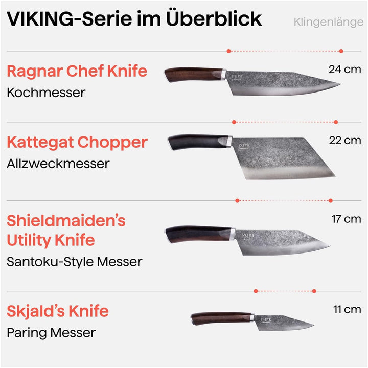 Crushgrind VIKING Ragnar Chef Messer 24 cm | Küchenmesser aus Edelstahl mit Holzgriff | Zum Schneide