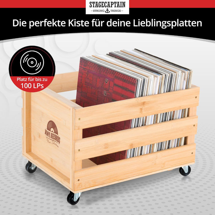Stagecaptain SPKB-100 NT Bambus Schallplattenkiste “Emil” 2x SET - Aufbewahrungsbox für bis zu 100 L