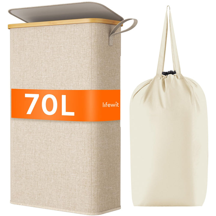 Lifewit 65L Wäschekorb Schmal mit Deckel, Faltbarer Wäschesammler Schmal mit Wäschesack, Laundry Bas
