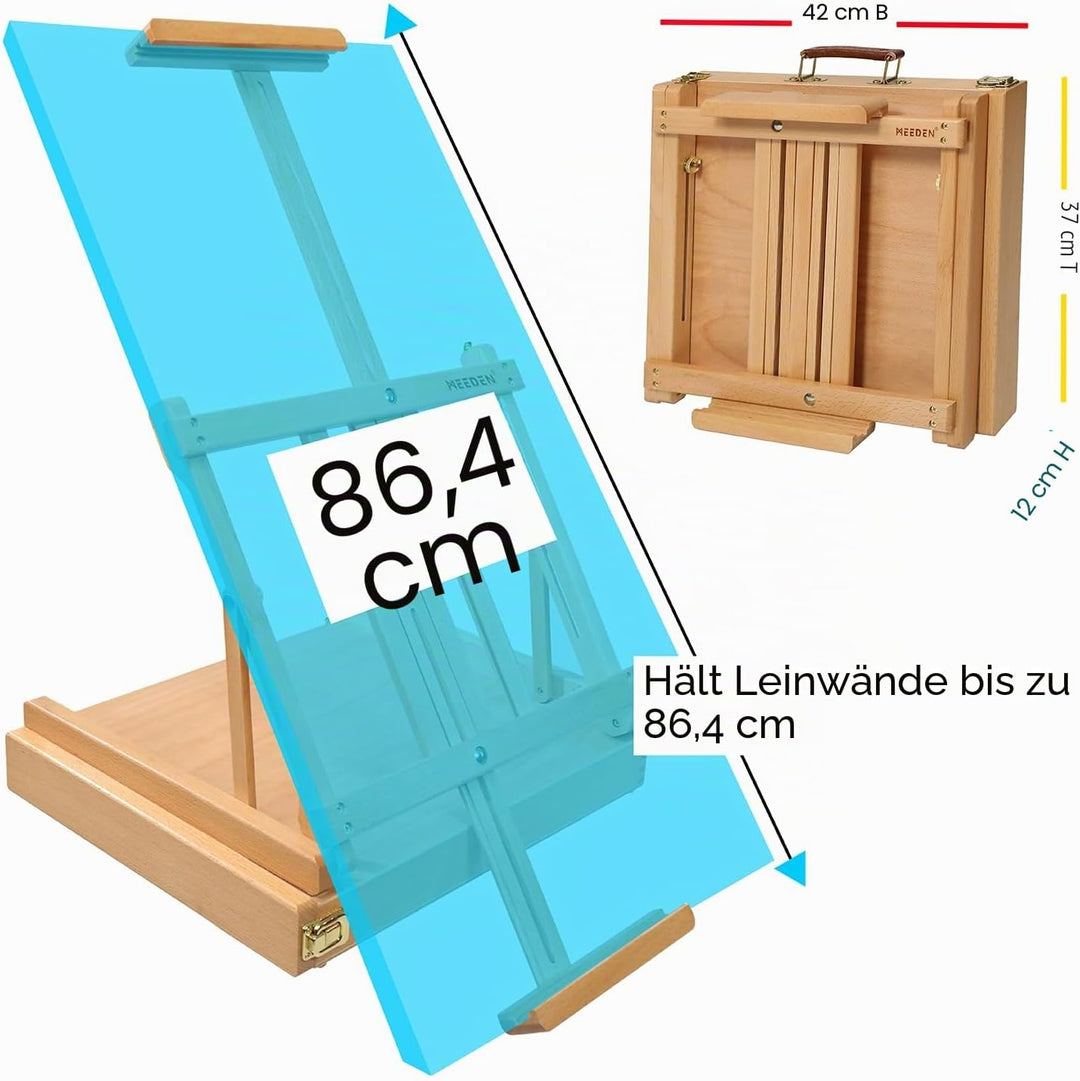 MEEDEN Skizzenkasten Tischstaffelei mit Metallschublade - Verstellbare Staffelei &amp; Skizzenbox aus ma