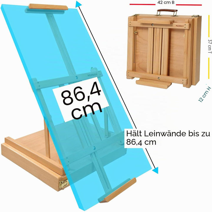 MEEDEN Skizzenkasten Tischstaffelei mit Metallschublade - Verstellbare Staffelei &amp; Skizzenbox aus ma