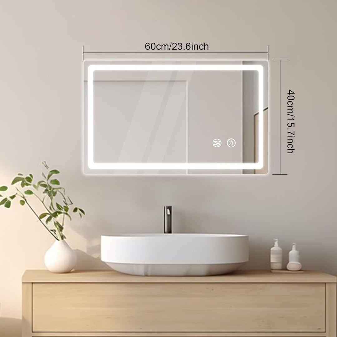 LED Badspiegel mit Beleuchtung, Spiegel mit Licht fürs Bad mit Stecker, Touch-Schalter und Beschlagf