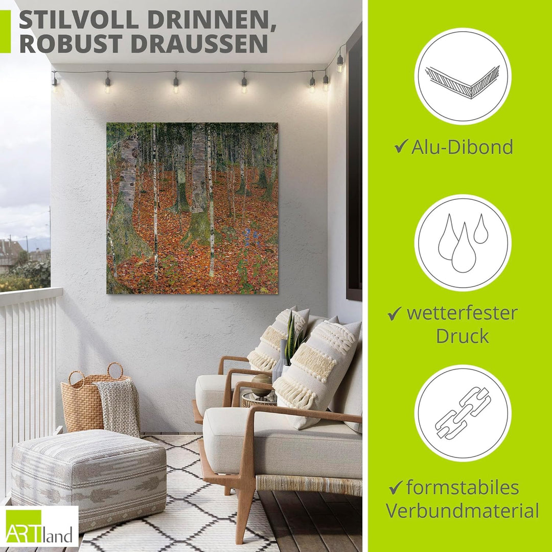 ARTland Wandbild Alu Verbundplatte für Innen & Outdoor Bild 50x50 cm Landschaften Wald Bäume Birke B