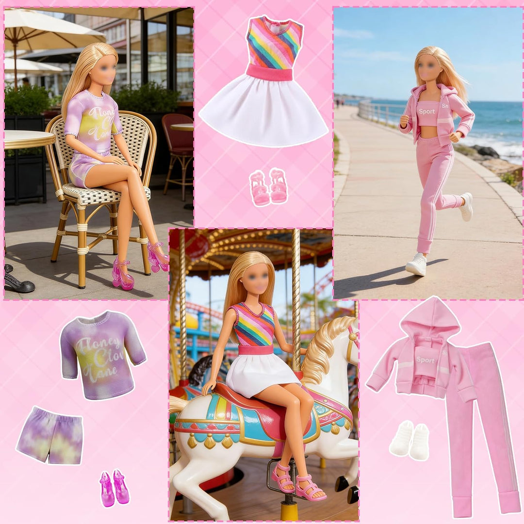 25 Kleidung Camping Sets Kompatibel mit Barbie, 1 Zelt 2 Oberteil Hosen1 Rock 1 Picknickdecke 3 Schu