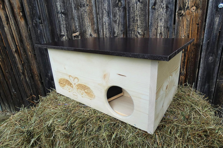 Premium Igelhaus 62cm x 40cm x 29cm Igelhotel 20mm Vollholz Winterfest Kein Bausatz: Labyrintheingan