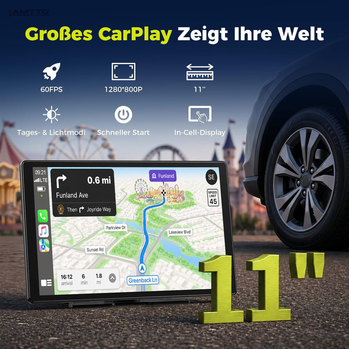 LAMTTO 2026 Upgrade 11 Zoll Wireless Carplay Display mit Apple CarPlay und Android Auto, Tragbares C