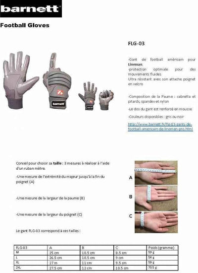 BARNETT FLG-03 American Football Handschuhe Linemen Profi, OL,DL, schwarz, M