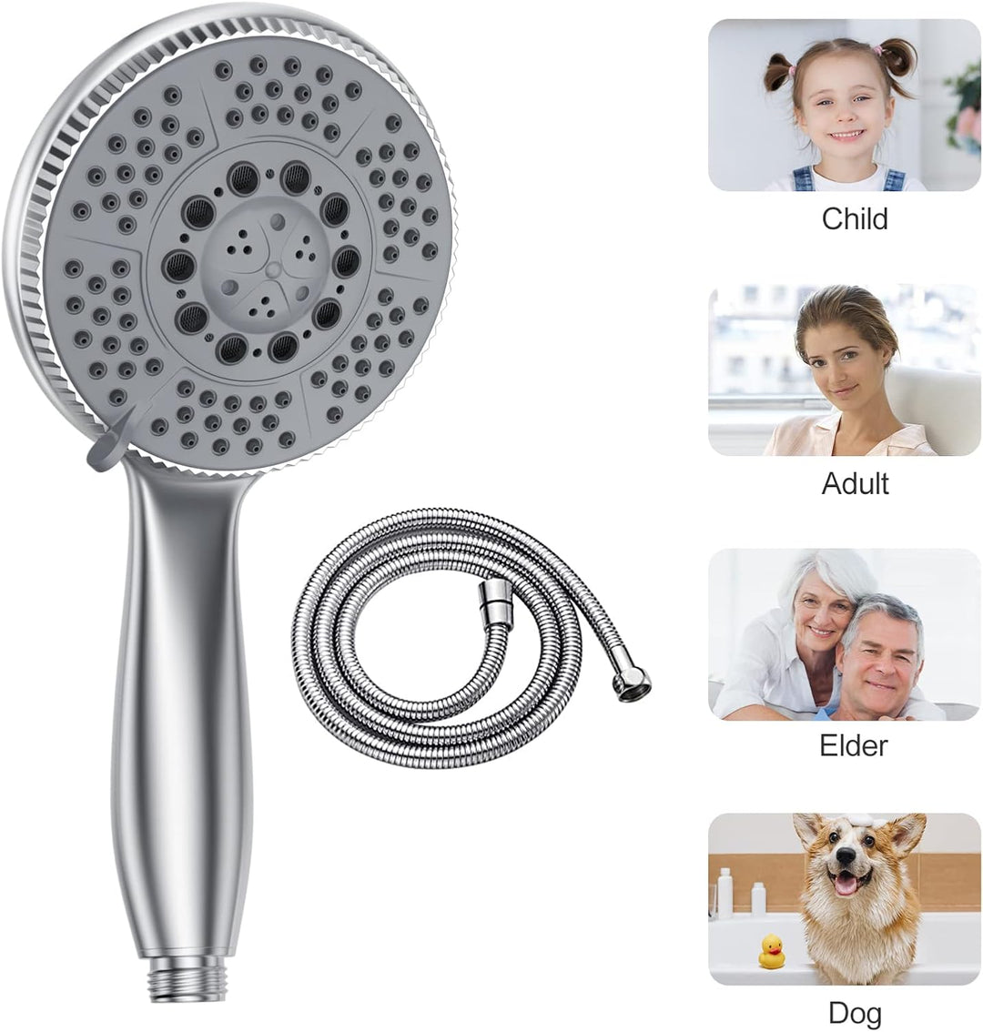 Vinabo Sparduschkopf wassersparend – Duschbrause mit Schlauch, 1,5 m Edelstahl-Duschschlauch (G1/2),