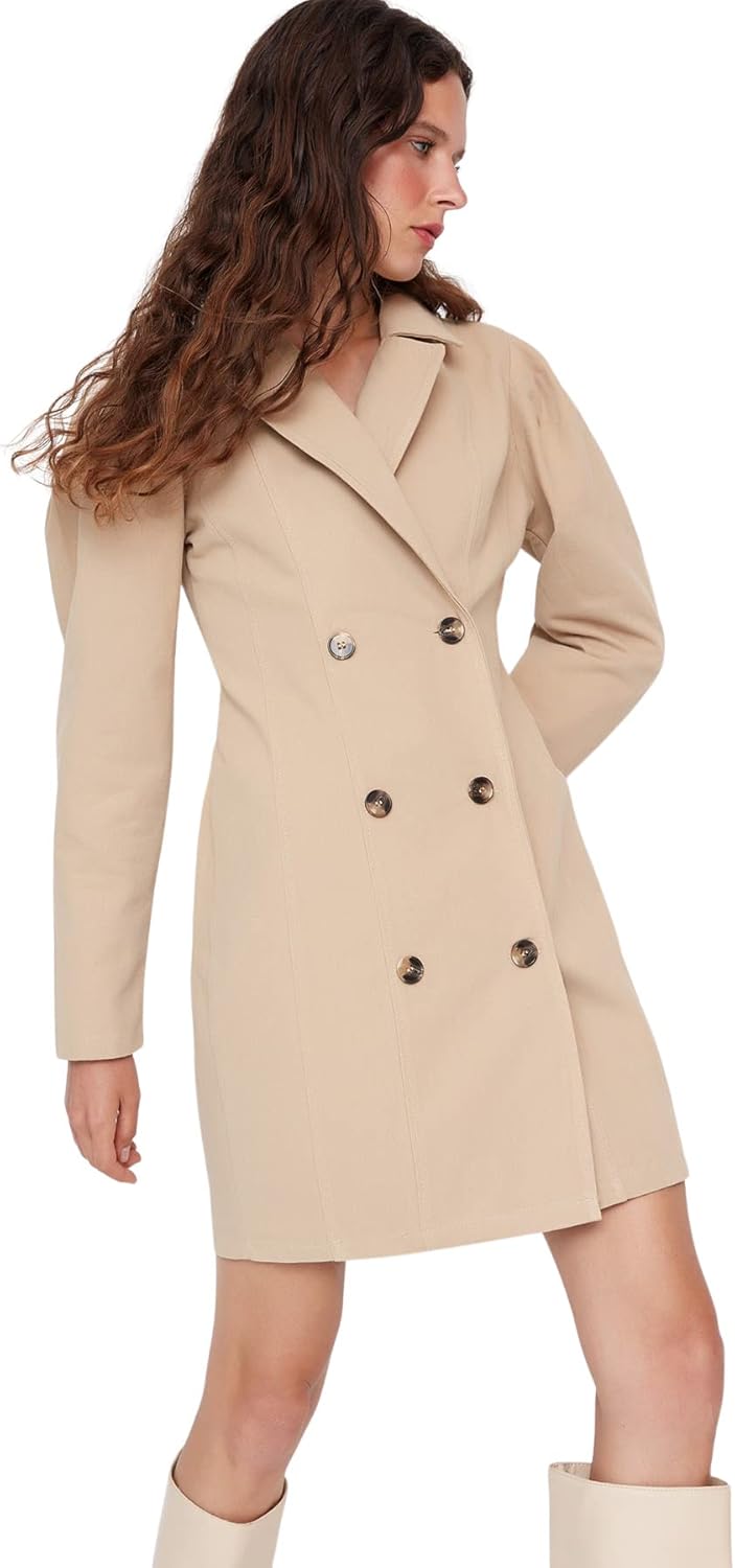 Trendyol Damen Woman Design Regular Blazer Fit V-Neck Woven Dress Kleid XS Kamel, XS Kamel