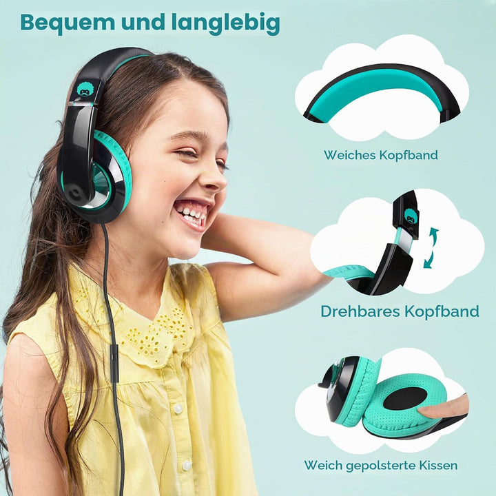 RockPapa Comfort+ Kinder Kopfhörer für Schule Jungen, Kopfhörer Kinder mit Kabel, Einstellbar, Lauts
