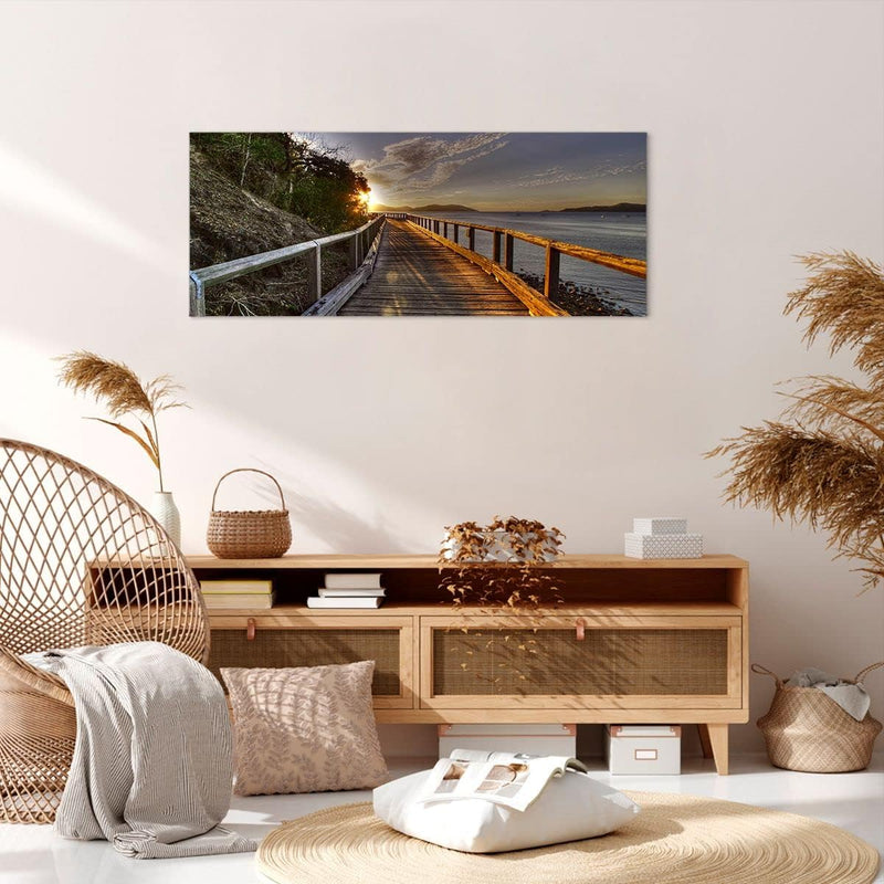 Wandbilder Dekoration Wohnzimmer Fussgängerbrücke Himmel Wasser Panorama Bilder auf Leinwand 120x50c