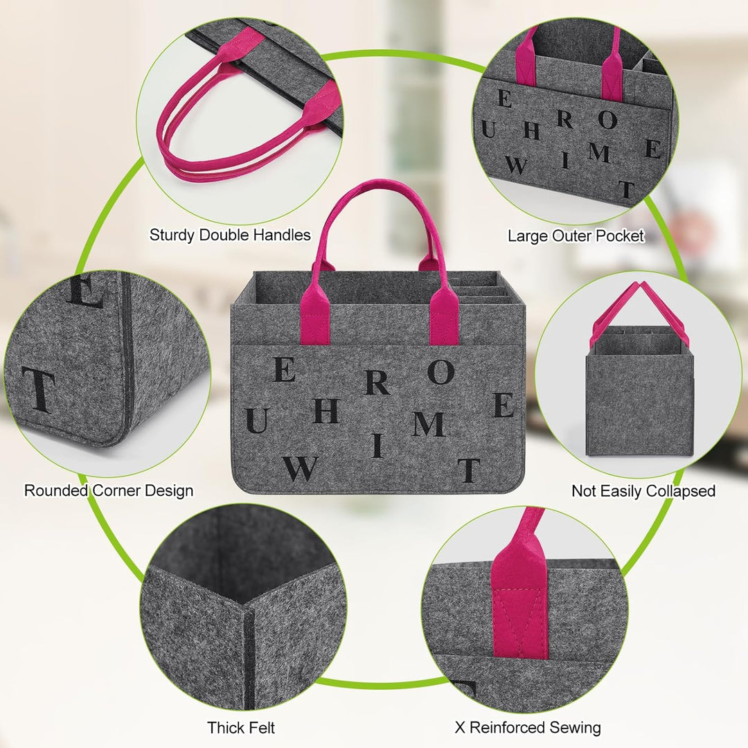 Filz Einkaufskörbe Filztasche Einkaufstasche mit Fächern, Filztasche Gross 30L Faltbar Robust Flasch