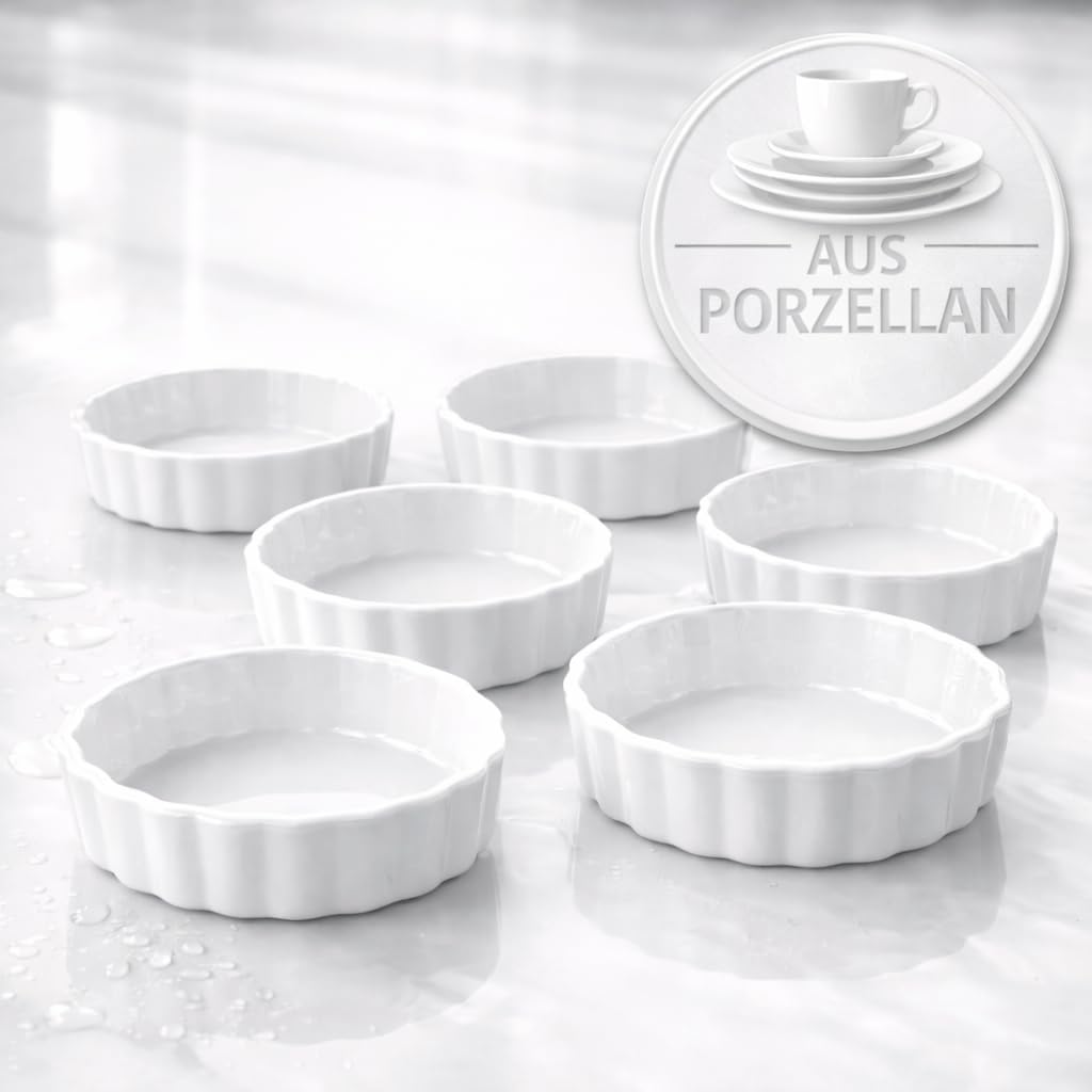 6 Stück Tarte Förmchen, Crème-Brûlée Schälchen Ø 10 cm Keramik, Mini Tarte Quiche Form