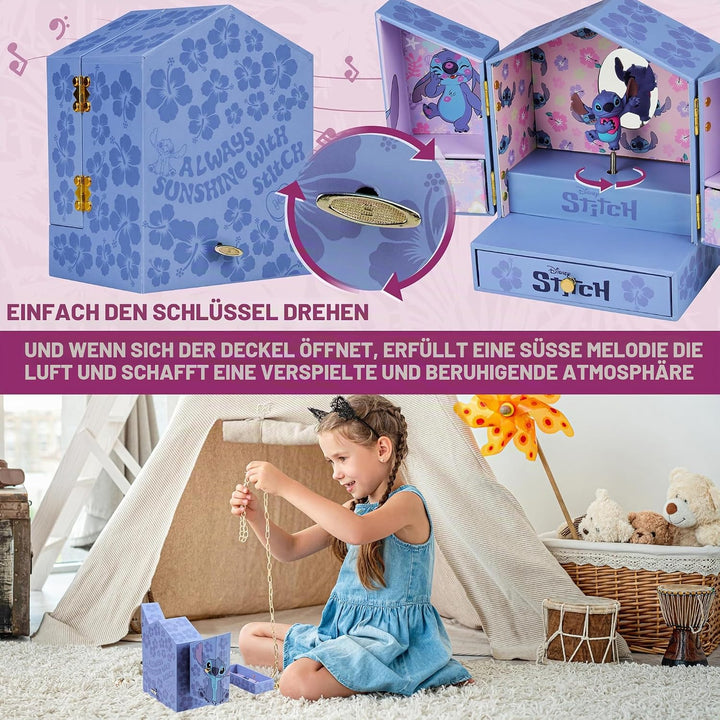 Get Trend Disney Stitch Schmuckkästchen Mädchen Musikbox für Ringe Ohrringe Halskette Geschenke für