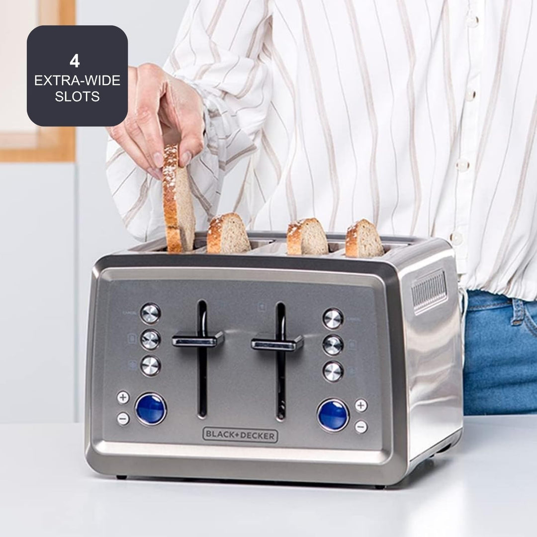 BLACK+DECKER - Toaster 1960W, 4 breite Schlitze, LCD 4 Schlitze, 4 Schlitze