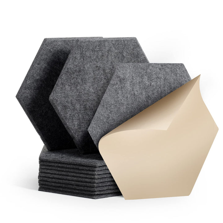 Rdutuok 12 Stück Selbstklebend Akustik Panel,30x26x1cm Hexagon Akustik Absorber Schallschutzplatten