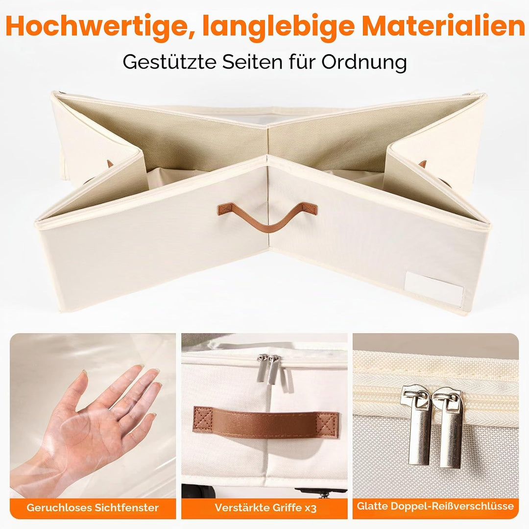 2er-Set Grosse Unterbett-Aufbewahrung mit Rädern, 60 Liter Volumen - 26,5 cm Höhe (10,5 Zoll) - Grau
