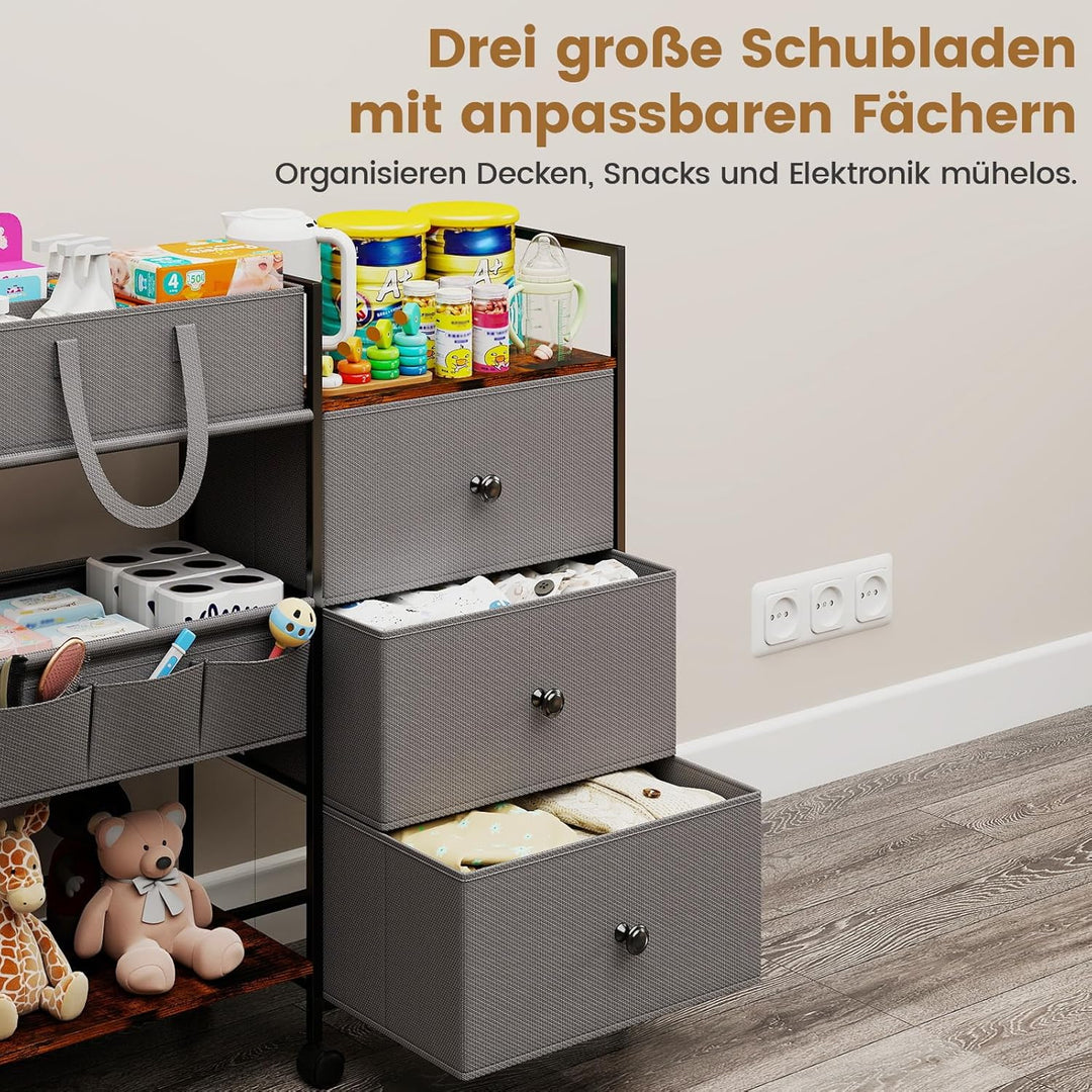danpinera wickeltisch Organizer, wickelkommode Organizer mit Trennwänden, 3 Schubladen, Wickeltisch