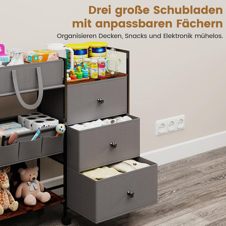 danpinera wickeltisch Organizer, wickelkommode Organizer mit Trennwänden, 3 Schubladen, Wickeltisch