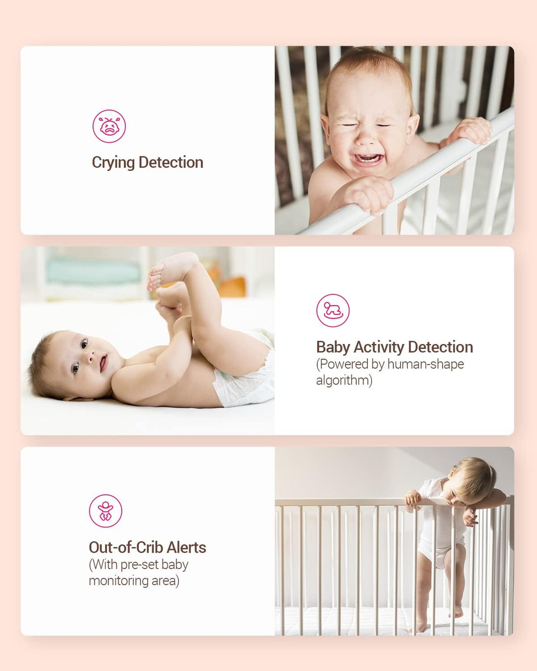 EZVIZ 1080P Kabelloser Video Babymonitor, Smart Babyphone mit Erkennung von Babyweinen und Bewegung,