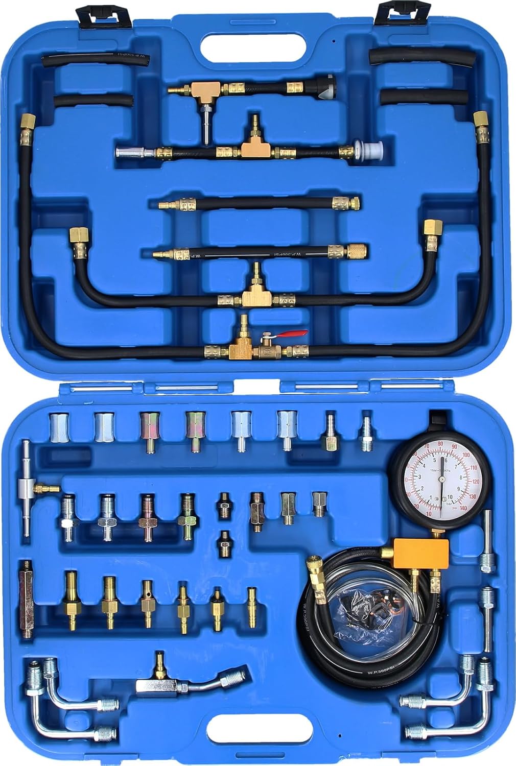 BRILLIANT TOOLS BT581400 Benzindruck-Prüfer-Satz, 0 - 8 bar, 44-tlg [Powered by KS TOOLS]
